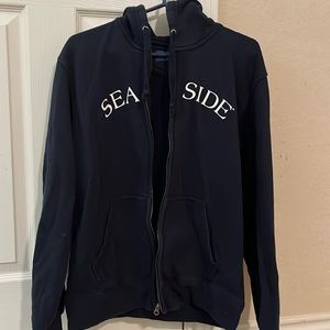 Unisex Seaside hoodie, size Adult Medium, navy blue.
